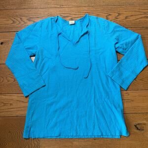 Vintage L.L. Bean Seersucker Aqua Blue Petite Bathing Suit Cover Classic Casual